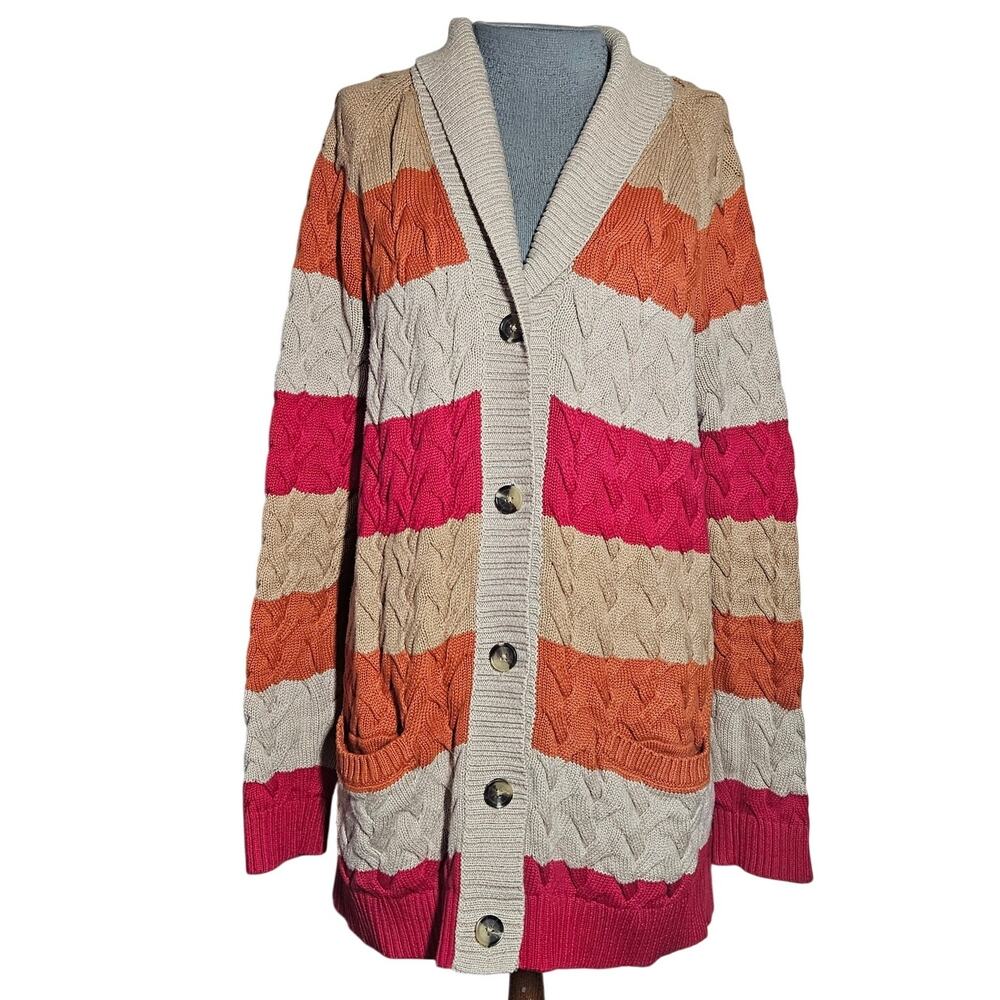 Lands End Cotton Cardigan Sweater Size Medium